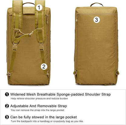 G4Free 70L Large Tactical Duffle Bag Men Sports Gym Backpack with Shoes Compartment Military MOLLE Duffel Backpack (Brown)