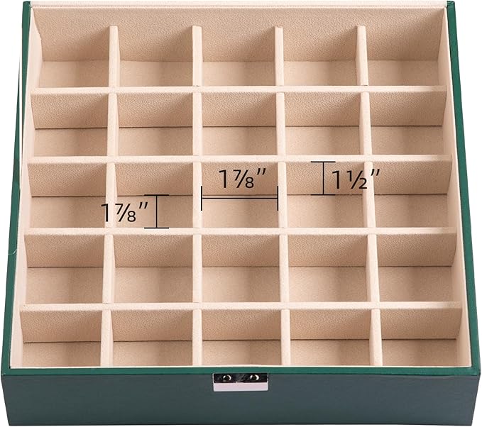 Frebeauty Earring Organizer Classic Jewelry Box 50 Slots Double Layer Jewelry Storage Case with 6 Necklace Hook and Bracelet Pocket(Blackish Green)