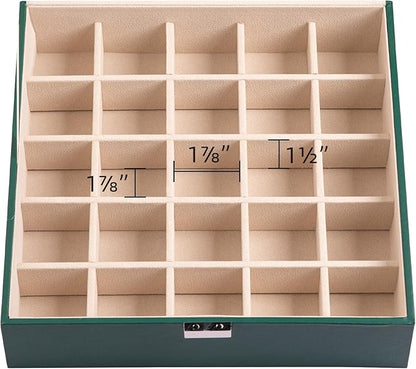 Frebeauty Earring Organizer Classic Jewelry Box 50 Slots Double Layer Jewelry Storage Case with 6 Necklace Hook and Bracelet Pocket(Blackish Green)