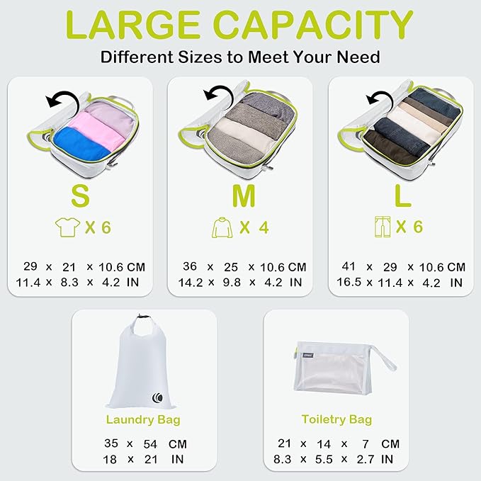 Cipway Compression Packing Cubes, Ultralight Luggage Organizer Bags with Laundry Bags and Clear Toiletries Bag,Travel Essentials for Carry on Suitcase (6 Piece,White)