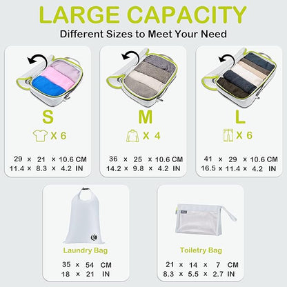 Cipway Compression Packing Cubes, Ultralight Luggage Organizer Bags with Laundry Bags and Clear Toiletries Bag,Travel Essentials for Carry on Suitcase (6 Piece,White)