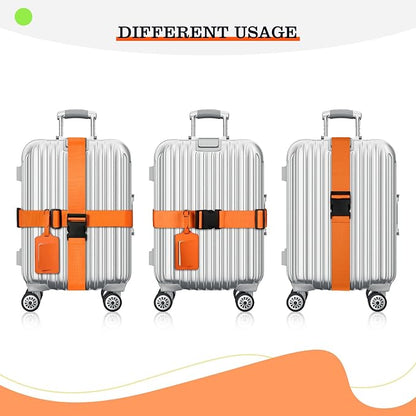 Reginary 8 Pcs Luggage Straps Suitcase Tags Set 4 Travel Adjustable Suitcase Belt 4 PU Leather Luggage Tags Accessories (Orange)