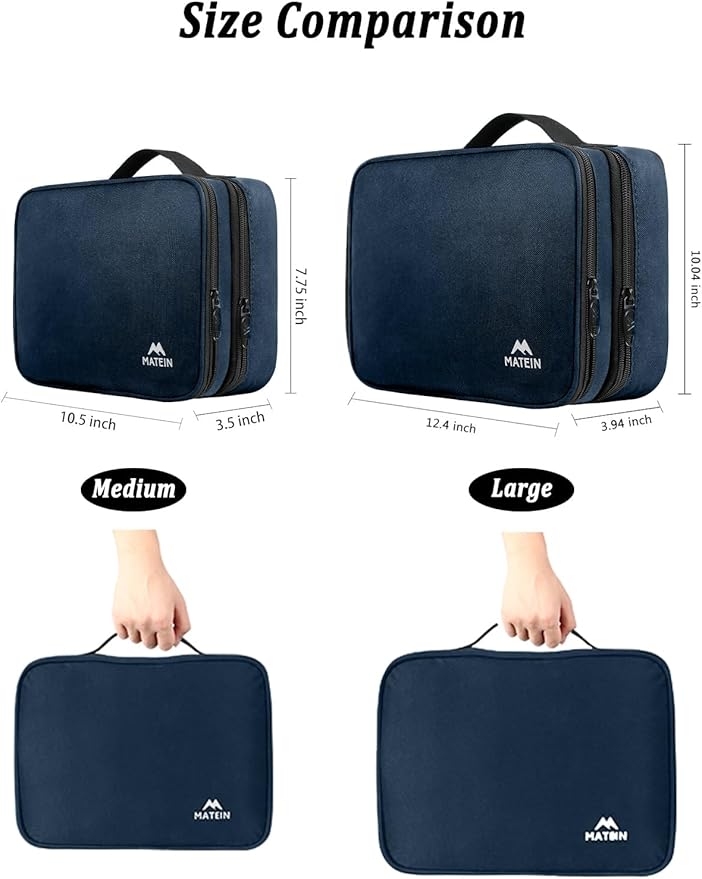 MATEIN Cord Organizer Travel for Men, Large Travel Accessories Changer Case for Cables, Cell Phone and Tablet (Up to 12.9inch), Portable Double Layers Cable Organizer Box, Navy Blue, Tech Gifts