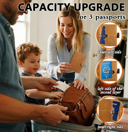 Genuine Leather Passport Holder with AirTag Slot(Hidden) | RFID Blocking Passport Holder for Travel | for 2 Passport Books | for Men Women & Family