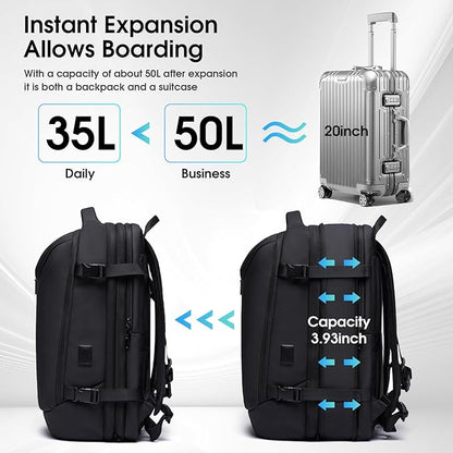 Vacuum Travel Backpack with Pump, 50L Expandable Compression Backpack With Vacuum Seal, 17.3 Inch Water Resistant Business Laptop Backpack with USB Charging Port for Women & Men