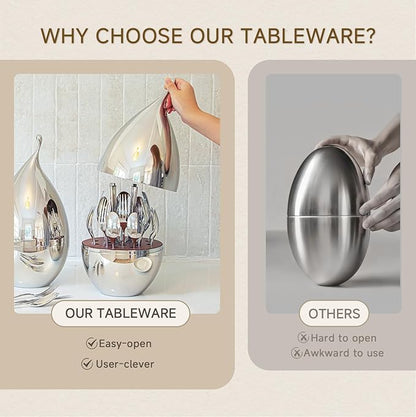 KINGSTONE Silverware Set with Waterdrop Storage Organizer, Luxury 20 Piece Flatware Set for 4, 18/10 Stainless Steel Cutlery Set with Diamond Cut Pattern Ideal for Kitchen,Party and Gift