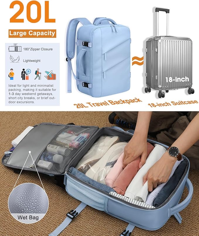 Capolo Travel Backpack for Women Men Waterproof Laptop Backpack Flight Approved Carry On Backpack Overnight Weekender Bag College Bookbag for Business, Work, Traveling Fits 15.6 '' Laptop,Light Blue