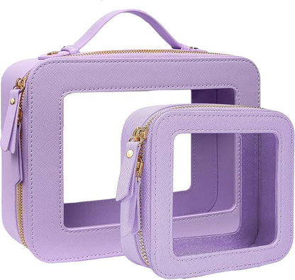 Travel Clear Makeup Bag Set, TSA Approved Cosmetic Bag Case with Zipper Portable Makeup Pouch Toiletry Bag Women Traveling Cosmetic Organizer Storage Bag Car Organizer Car Essentials for Women