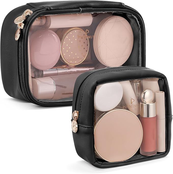 Pocmimut Mini Makeup Bag with Small Cosmetic Bag Travel Essentials Organizers,TSA Approved Toiletry Bag Makeup Pouch Clear Cosmetic Bags for Women Men,Black