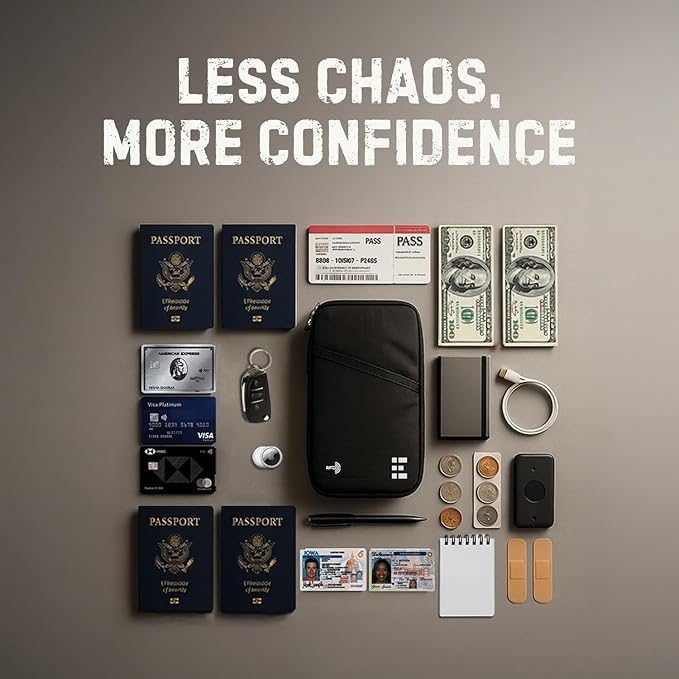 Passport Holder Family up to 6 Passports, Large Passport Wallet and Premium Travel Document Holder Organizer with RFID Anti-Theft Blocking - Black