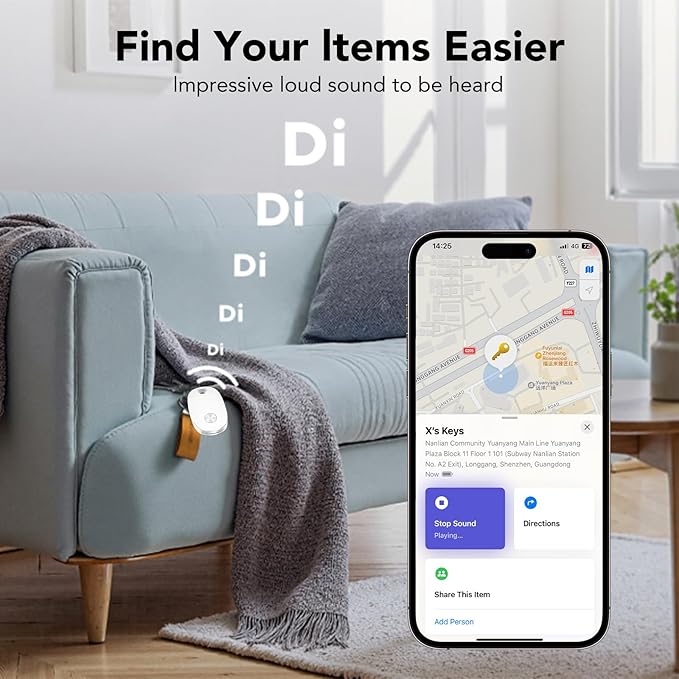 Tracker Tags-4 Pack, Bluetooth Tracker Works with Apple Find My APP (iOS Only), Keys Finder and Item Locator for Luggage, Backpack, Suitcases, Replaceable Battery, IP67 Waterproof Tracking Tag