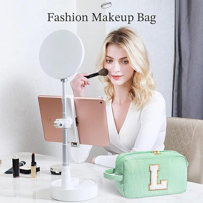 YOOLIFE Initial Makeup Bag, Travel Toiletry Bag, Cosmetic Pouch Makeup Case, Personalized Makeup Bags for Women, Green P