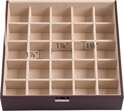 Frebeauty Earring Organizer Classic Jewelry Box 50 Slots Double Layer Jewelry Storage Case with 6 Necklace Hook and Bracelet Pocket(Dark Brown)