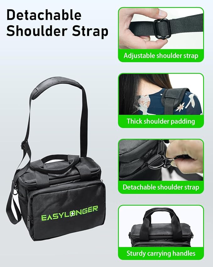 EASYLONGER Travel Carrying Case Compatible with ES960, MARBERO M82/M138, Apowking ‎R100, Anker SOLIX/A1727, etc. Battery Pack Storage Bag with Cable Organizer and Detachable Shoulder Strap, Black