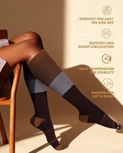 Cotton Compression Socks for Women Men - 2 Pairs 20-30mmHg Circulation Grid Arch Support Socks, Breathable