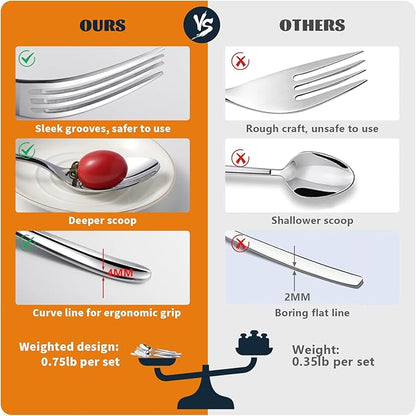 Silverware Set for 6, Heavy Duty Stainless Steel Cutlery Set Flatware Set,30 Piece Premium Silverware, Mirror Polished Modern Cutlery include Fork Knife Spoon Set,Dishwasher Safe