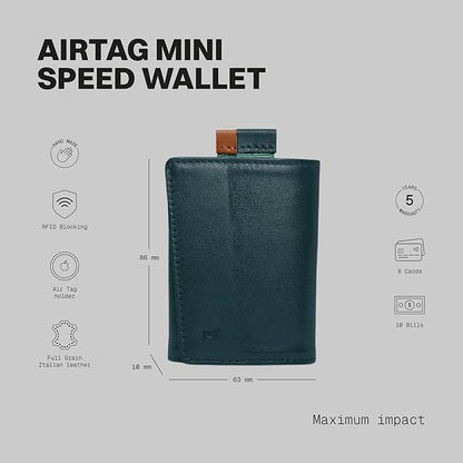 The Frenchie Co. - Golf Speed Wallet Mini - Green Italian Leather - Ultra Slim Minimal Wallet with RFID Blocking - Quick-Access Pull Tab for Fast Card Retrieval