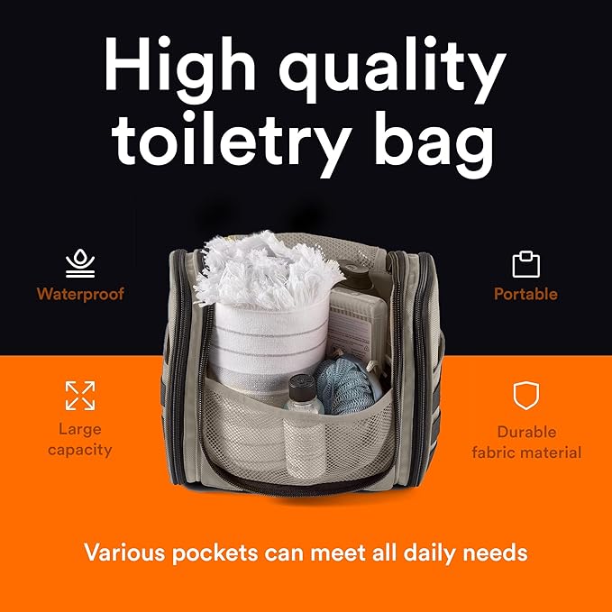 Fitdom Tactical Hanging Toiletry Bag Dopp Kit For Men & Women. Perfect For Travel & Storage for Cosmetic, Clipper, Toothbrush, Shower, Shaving & Grooming Care. Best Overnight Toiletries Organizer Case