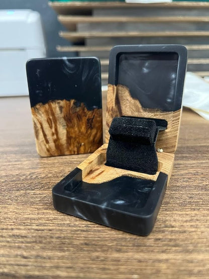 RWA Slim Engagement Ring Box for Proposal – Unique Wedding Ring Holder & Jewelry Display Case – Travel Jewelry Organizer, Ring Bearer Box, Proposal Gift, Wedding Ring Box for Ceremony, FLIP, black