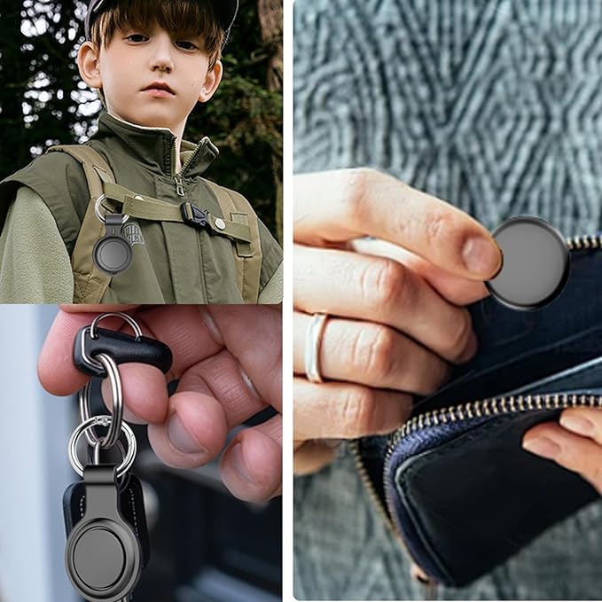 Air Tags-4 Pack Smart Luggage Tracker Tag Work with Apple Find My (iOS Only), Loud Sound, Replaceable Battery, for Keys/Backpack/Suitcase/Wallet, Black