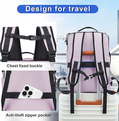 Carry On Travel Backpack Flight Approved Laptop Backpack Business Work Backpack for Women Men Large Capacity Casual Daypack with Wet/Dry Separation Pockets, Purple