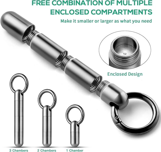 TISUR Small Keychain Pill Holder, Titanium Pill Case Waterproof Pill Fob for Travel Purse Pocket, Portable Pill Container Box Pill Organizer Tube