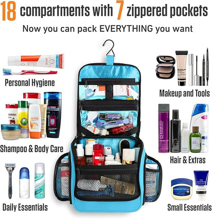 VENTURE 4TH Hanging Travel Toiletry Bag for Women & Men - Travel Organizer with Expandable Compartments & Removable Clear Pouch for Toiletries (Light Blue)