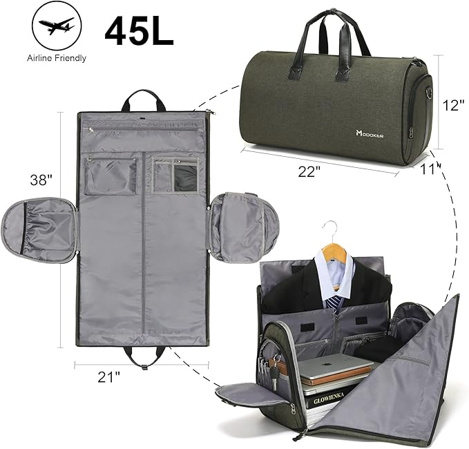 Convertible Garment Bag with Shoulder Strap, Modoker Carry on Garment Duffel Bag for Men Women - 2 in 1 Hanging Suitcase Suit Travel Bags,Forest Night