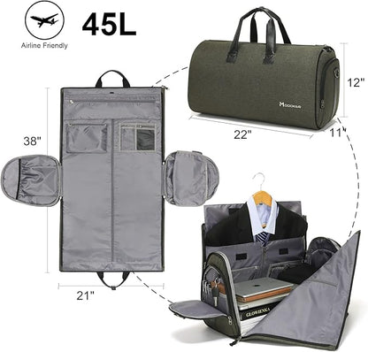 Convertible Garment Bag with Shoulder Strap, Modoker Carry on Garment Duffel Bag for Men Women - 2 in 1 Hanging Suitcase Suit Travel Bags,Forest Night
