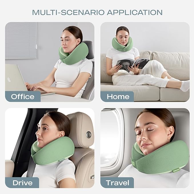 Skechers Women's Memory Foam Neck Pillow, Comfortable & Breathable Travel Pillow,Neck Pillow Airplane for Travel, Car Rides, Home, and Office Use, Ergonomic Design for Men and Women,Green