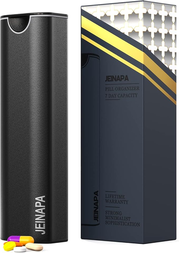 Extra Large Pill Organizer 7 Day, Aluminum Daily Pill Box, Weekly Travel Pill Case, Cute Pill Holder to Hold Vitamins, Medicines, Pills, Supplements