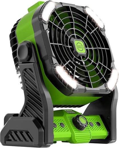 20000mAh Battery Powered Fan Rechargeable,Rechargeable Fans Portable Camping Fan with LED Lantren,270°Rotation Battery Operated,USB Camping Lantern for Tents Travel X26 Grass-green