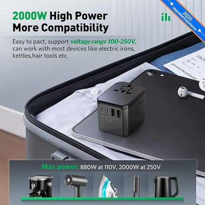 Universal Travel Adapter International Plug - European Travel Plug Adapter Worldwide US AUS EU UK Spain Germany Ireland Italy - All-in-one Travel Outlet Power Adapter with 3 USB C 2 USB A