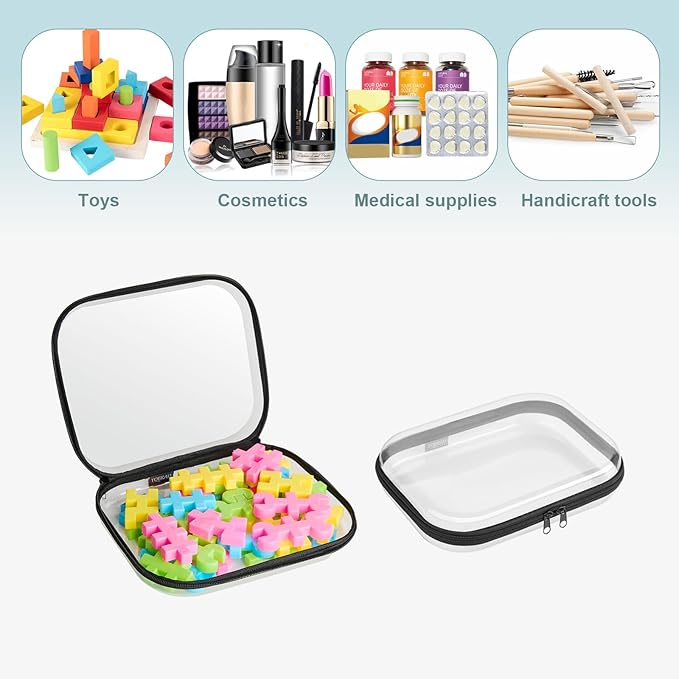 Hard Sided Clear Zipper Case for Storage- Professional-Grade Plastic Clear Zipper Pencil Case,Toy Storage Bins, Toiletry Bags, Travel Organizer（Black,2 Pack, M）