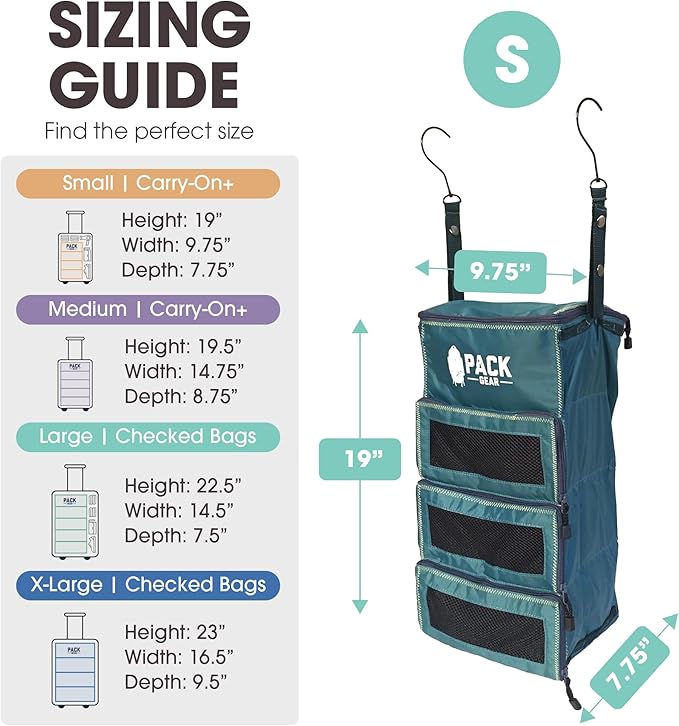 Pack Gear Hanging Carry-On Organizer - Our Standard Hanging Luggage Organizer Fits Any Carry On - Our Packing Cubes For Travel Use Mesh Windows to Make Finding Clothes Easy (Green, S)