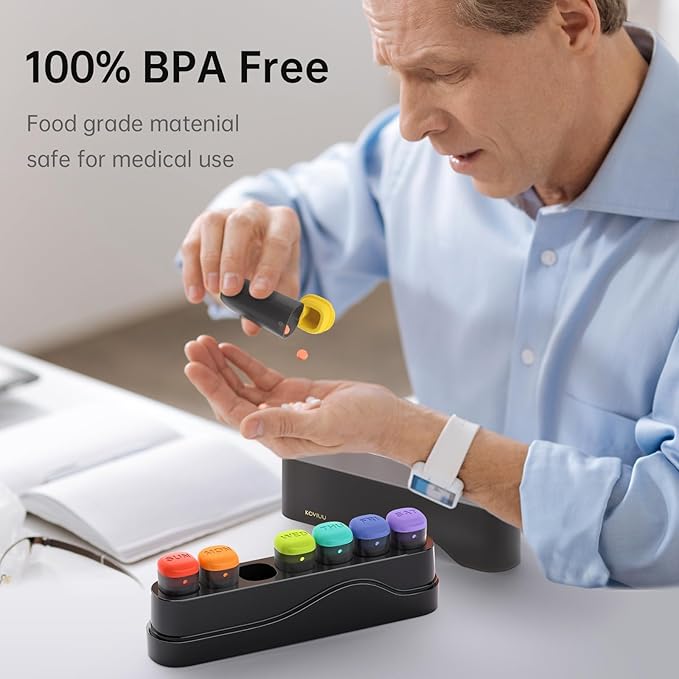 Weekly Pill Organizer 1 Time a Day, Detachable Pill Box 7 Day, Travel Pill Case, Once Daily Medication Dispenser, Week Pill Holder Container for Vitamin, Medicine, Supplement, Pillbox, Black