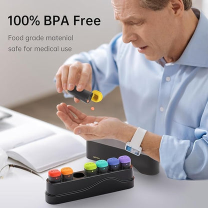 Weekly Pill Organizer 1 Time a Day, Detachable Pill Box 7 Day, Travel Pill Case, Once Daily Medication Dispenser, Week Pill Holder Container for Vitamin, Medicine, Supplement, Pillbox, Black