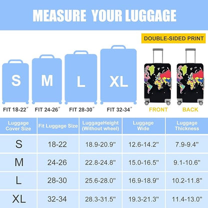 World Map Luggage Cover – Durable and Stylish Travel Suitcase Protector for Travel Enthusiasts, Fits Most Luggage Sizes,L