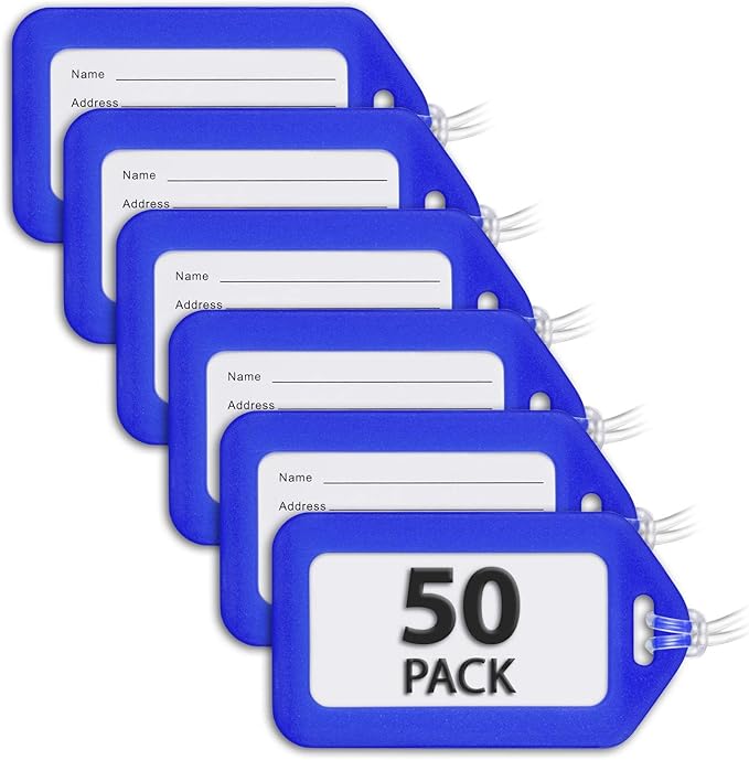 Mifflin-USA Luggage Tags (Blue, 50 PK), Bag Tag for Baggage, Suitcase Tags Bulk