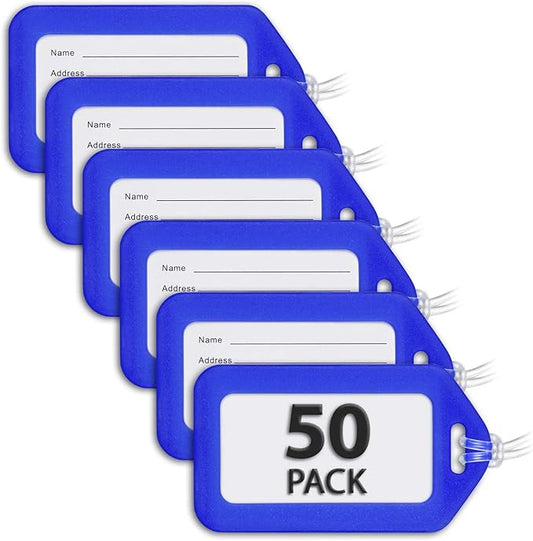 Mifflin-USA Luggage Tags (Blue, 50 PK), Bag Tag for Baggage, Suitcase Tags Bulk