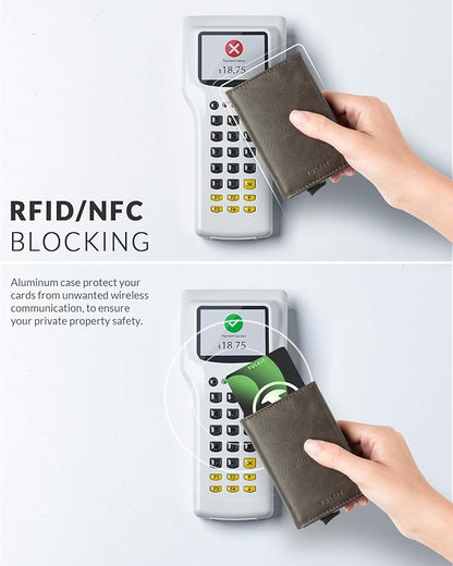 VULKIT Pop up Wallet Minimalist Cash Wallets RFID Blocking Leather Smart Credit Card Holder with Magnetic Closure for Men