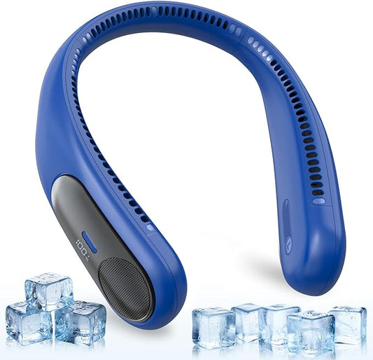 Portable Neck Fan,Personal Wearable Bladeless Fan,LED Display,4-Speeds,6000mAh USB Rechargeable,360° Strong Cooling Wind,Hands Free,Long Lasting,Birthday Gifts for Men Women Dad Mom (Navy)