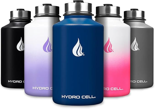 HYDRO CELL Stainless Steel Insulated Water Bottle with Straw - For Cold & Hot Drinks - Metal Vacuum Flask with Screw Cap and Modern Leakproof Sport Thermos for Adults (Navy 64oz)