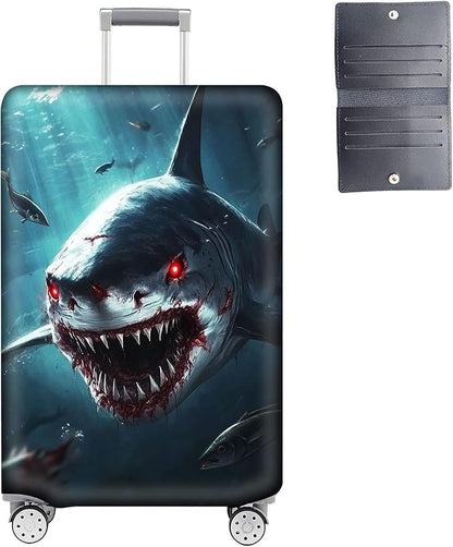 Luggage Cover Protector for 26-28 Inch Suitcases, TSA Approved Elastic Travel Suitcase Covers, Anti-Scratch Washable Luggage Sleeve for Carry On & Checked Bags, Fierce Shark