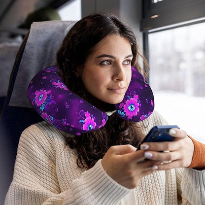 Travel Neck Pillows for Sleeping Rest Car Airplanes Trippy Eyes Flower, Memory Foam with Removable Breathable Zipper Cover Washable for Men Women