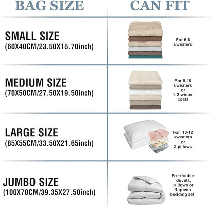 10 Large Vacuum Storage Bags with Hand Pump, Large Vacuum Seal Bags for Clothing, Space Saver Bags for Travel Lugggage, Blankets, Comforters
