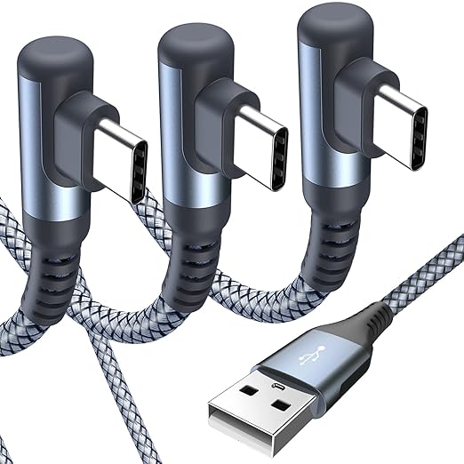 sweguard USB C Cable Right Angle [3Pack, 6.6FT+3.3FT+3.3FT], 3.1A Fast Charger Cable Nylon Braided Cord for iPhone 17 16 15 Pro Max Plus iPhone Air, Samsung Galaxy S25 S24 S23 S22 S21 Note 20 10,Moto
