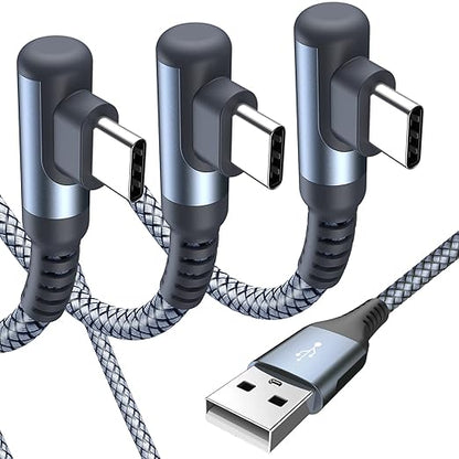 sweguard USB C Cable Right Angle [3Pack, 10FT+6.6FT+3.3FT], 3.1A Fast Charger Cable Nylon Braided Cord for iPhone 17 16 15 Pro Max Plus iPhone Air, Samsung Galaxy S25 S24 S23 S22 S21 Note 20 10,Moto