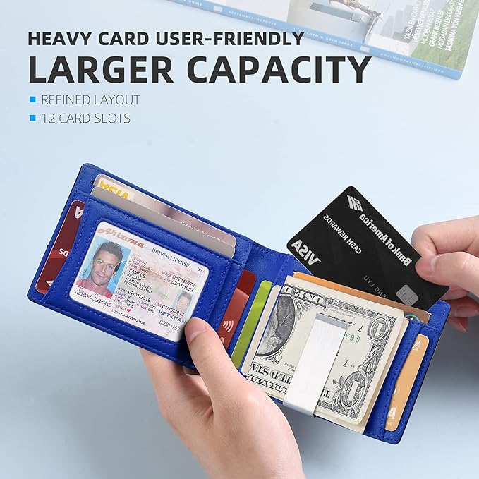 Zitahli Money Clip Wallets for Men,Slim Bifold Wallet 10-12 Cards, Mens Leather Wallet with ID Window,RFID Blocking Thin Minimalist Credit Card Holder,Gifts for Him