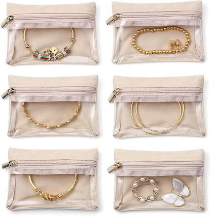 Vlando Small Travel Jewelry Box Organizer -6 Small Carry-on Zipped Pouches for Jewelries Necklaces Rings Earrings Necklace Sorting Storage, Dark Green